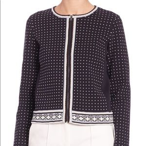 TORY BURCH Cardigan Zip Geo Dot Navy Size M